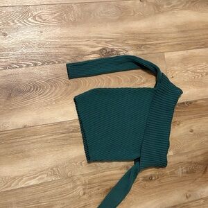 Teal Ribbed Knit Off-Shoulder Top